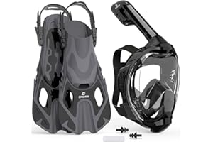 EMSINA-Full Face Snorkel Mask fins Set for Adults and Kids, Upgrade Dry Top Breathing System-New flowtech Design- Foldable Pa