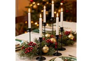 Joyyy Weighted Candlestick Holders Candle Stick Holder for Candlesticks, Vintage Metal Candelabra Candlestick Holders Candle Stand for Holiday Fireplace Party Dining Home Set of 6 (Matt Black)