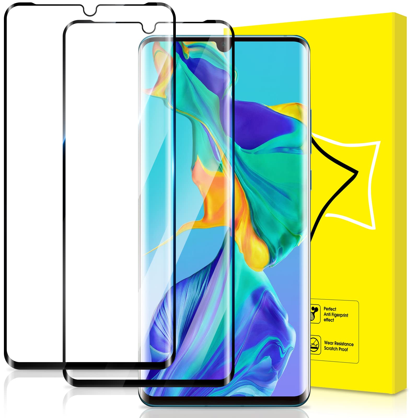 GiiYoon-2 PACK Screen Protector for Huawei P30 Pro Tempered Glass [HD Full Coverage] [Easy Installation] [Round Edge] [Scratch Resistant] [9H Hardness] Protective Film