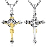 Adnix Crucifix Necklace for Men 925 Sterling Silver Jesus Cross Necklace Crucifix Cross Pendant Protection Jewelry for Men Women