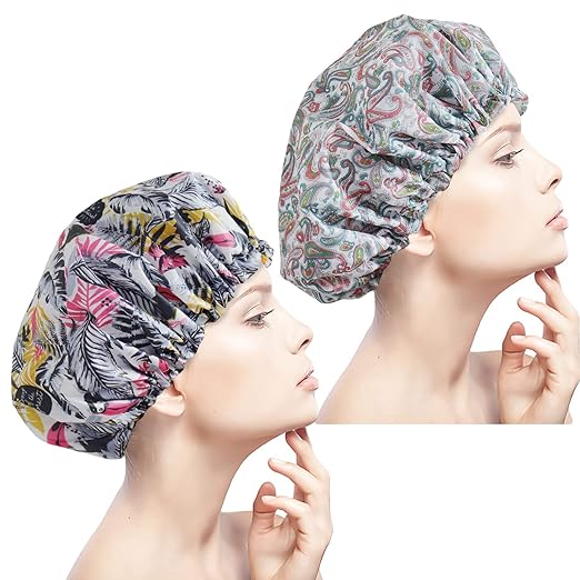 2 Pack Shower Caps, Extra Large & Adjustable & Reusable