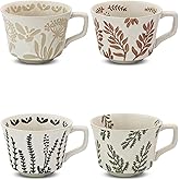 LINVIA Ceramic Coffee Mug, 12 oz Small Novelty Unique Teacup with Handle, Stoneware Cup for Tea Mocha Latte Cappuccino (Set of 4, Butterfly Grass Ivy and Leaf) | Novelty, Unique Teacup, Large Handle, Tea, Mocha, Latte