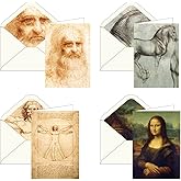 RainCaper Fine Art Keepsake 5x7 Blank Stationery da Vinci Greeting Note Cards With Decorative Envelopes, Gift Boxed Set of 16 | 300 GSM Cardstock (da Vinci Favorites)