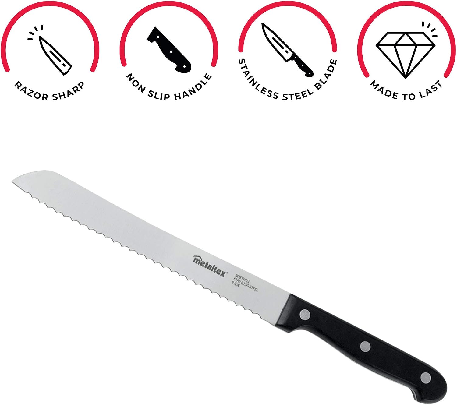 Metaltex "Professional" Bread Knife, Silver, 32.5 cm, 33 cm - Image 3
