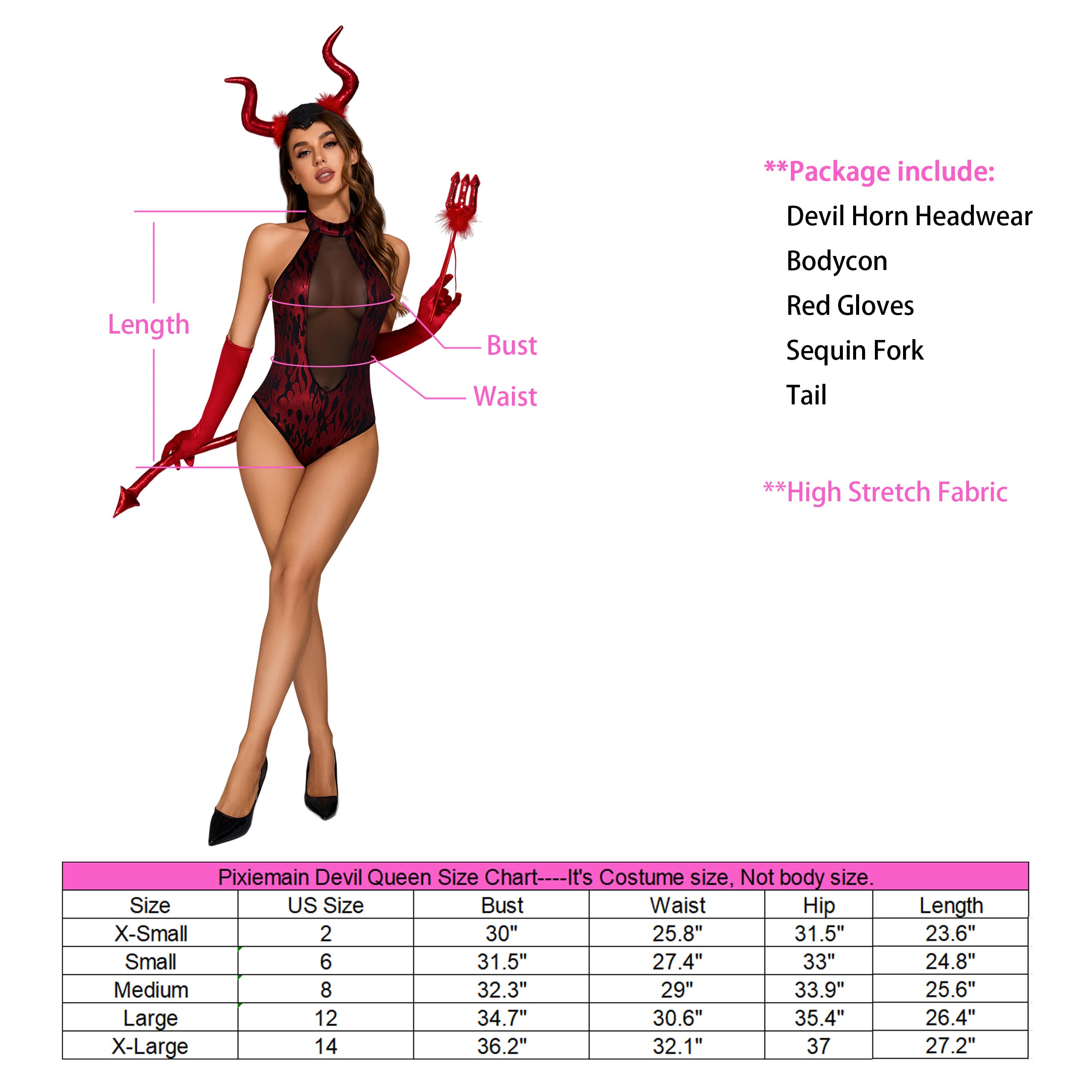 Pixiemain Womens Sexy Devil Queen Halloween Costume Valentines Day Party Dress