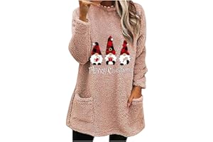 KICILVS Sherpa Pullover Womens Christmas Gnomes Santa Sweatshirt Thermal Long Sleeve Shirts Cozy Warm Fleece Sweater