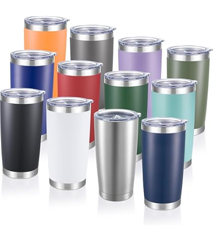 Stainless Steel Tumblers AIANJI 12-Pack 20oz With Lids - Vacuum Insulated,  Powder Coated (White) 20oz Tumbler Bulk
