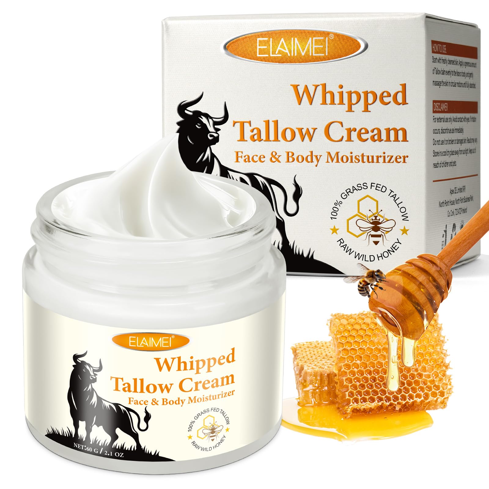 Beef Tallow and Honey Balm for Skin, Beef Tallow for Skin Care, Tallow Face Cream, Beef Tallow Deeply Moisturizing for Face & Body, Organic Fast Absorption Tallow Cream Skin Care for Soft Skin (1)