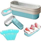 MJPCUAU 12Pack Mini Loaf Pans with Lids and Spoons, 6.8oz Disposable Rectangle Aluminum Foil Oven Cake Container, Baking Bread Muffin Dessert Tins for Family Gatherings and Picnics (Blue)