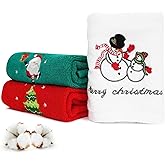 FreeCon Christmas Hand Towels 3 Pack, Cotton Dish Washcloth for Kitchen, Soft & Embroidered Bath Towel for Bathroom Super Absorbent, Cute Holiday Decoration Set for Home (13"×29")