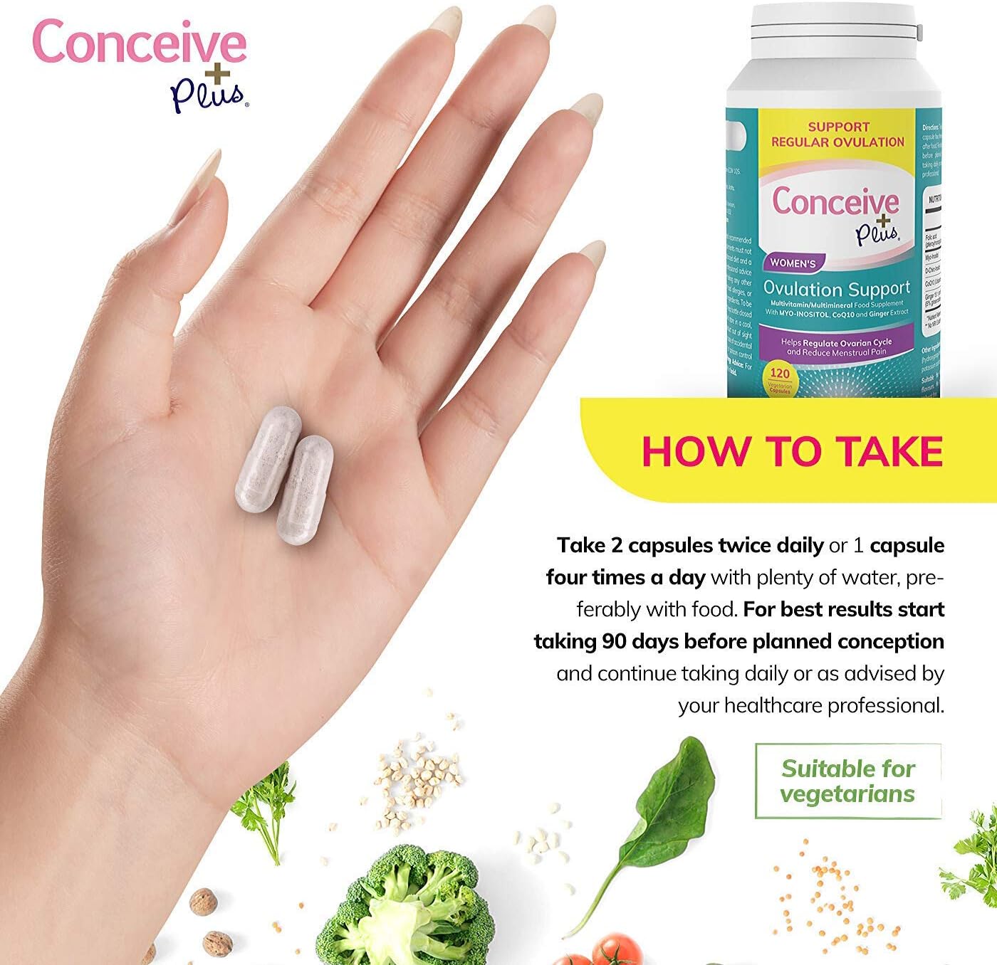 Conceive Plus Ovulation Support, PCOS Supplement with Myo-Inositol & D-Chiro Inositol, Folate, Ginger and CoQ10 - Image 4