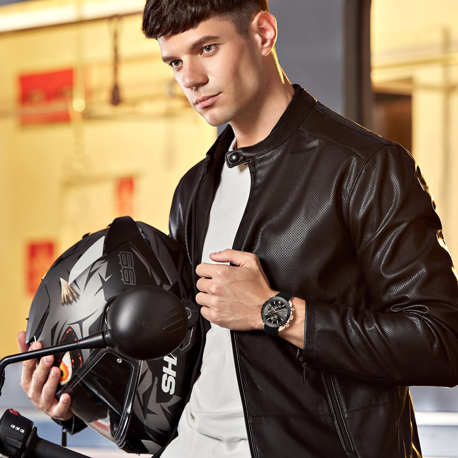 AKNIGHT Watch for Men Luxury Watches with Brown Leather Strap Timepiece Birthday Gift Wrist Watches, Luminous Sports Analog Quartz Movement Waterproof