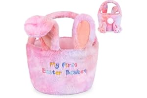 GEWUJATOP Easter Basket for Kids,Bunny Basket with Rabbit Feet Tail,Rabbit Storage Container Organization Tote Bag for Egg Hunting Party Favor,Easter Gift for Kids Boys Girls