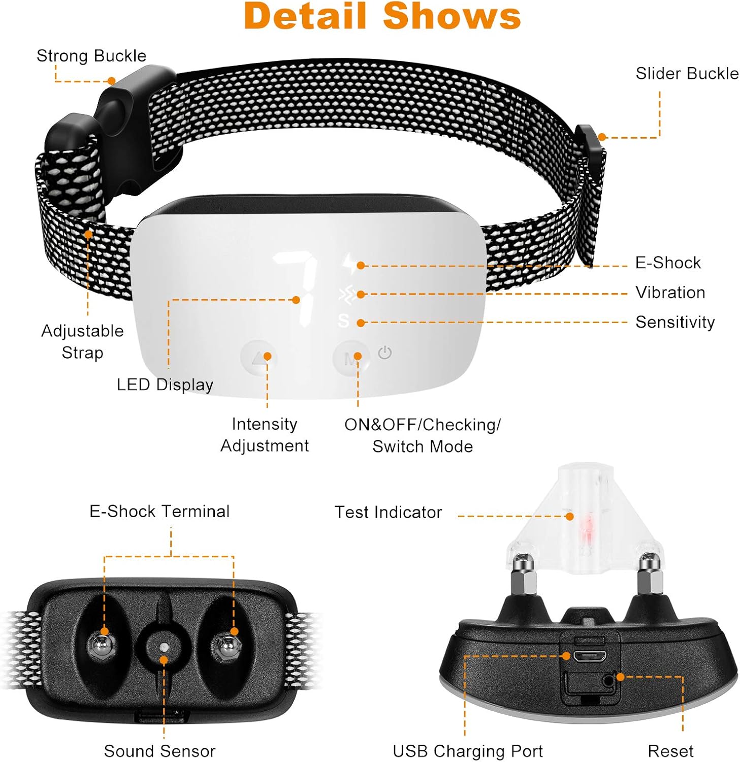 NBJU Bark Collar for Dogs, Rechargeable Anti Barking Training Collar with 7 Adjustable Sensitivity and Intensity Beep Vibration for Small Medium Large Dogs (White) : Kitchen & Dining