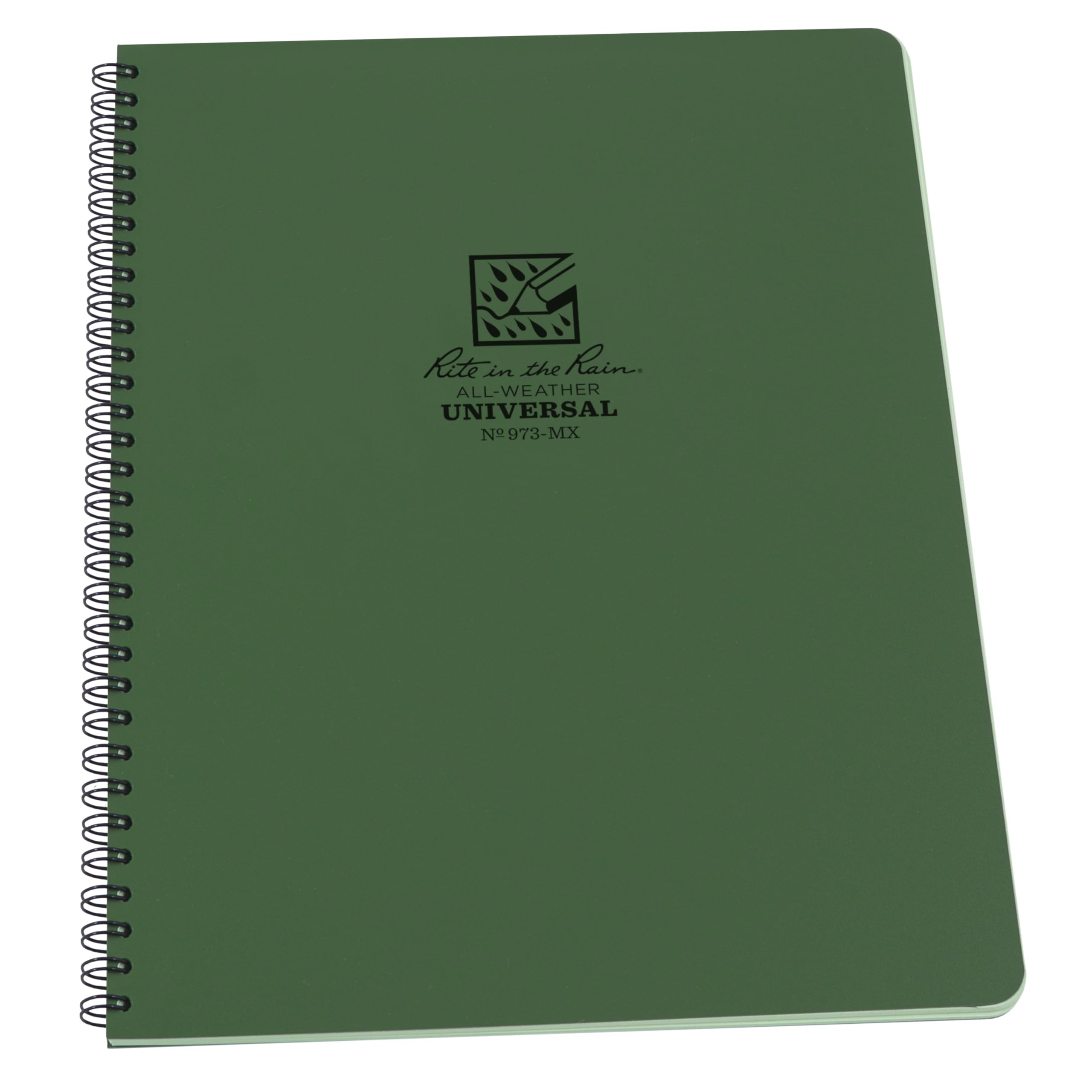 Rite In The Rain Waterproof Paper Side Spiral Notepad Green Polydura Cover 84 Pages 42 Sheets Imperial and Metric Rulers, 4 ⅝ x 7- Inch