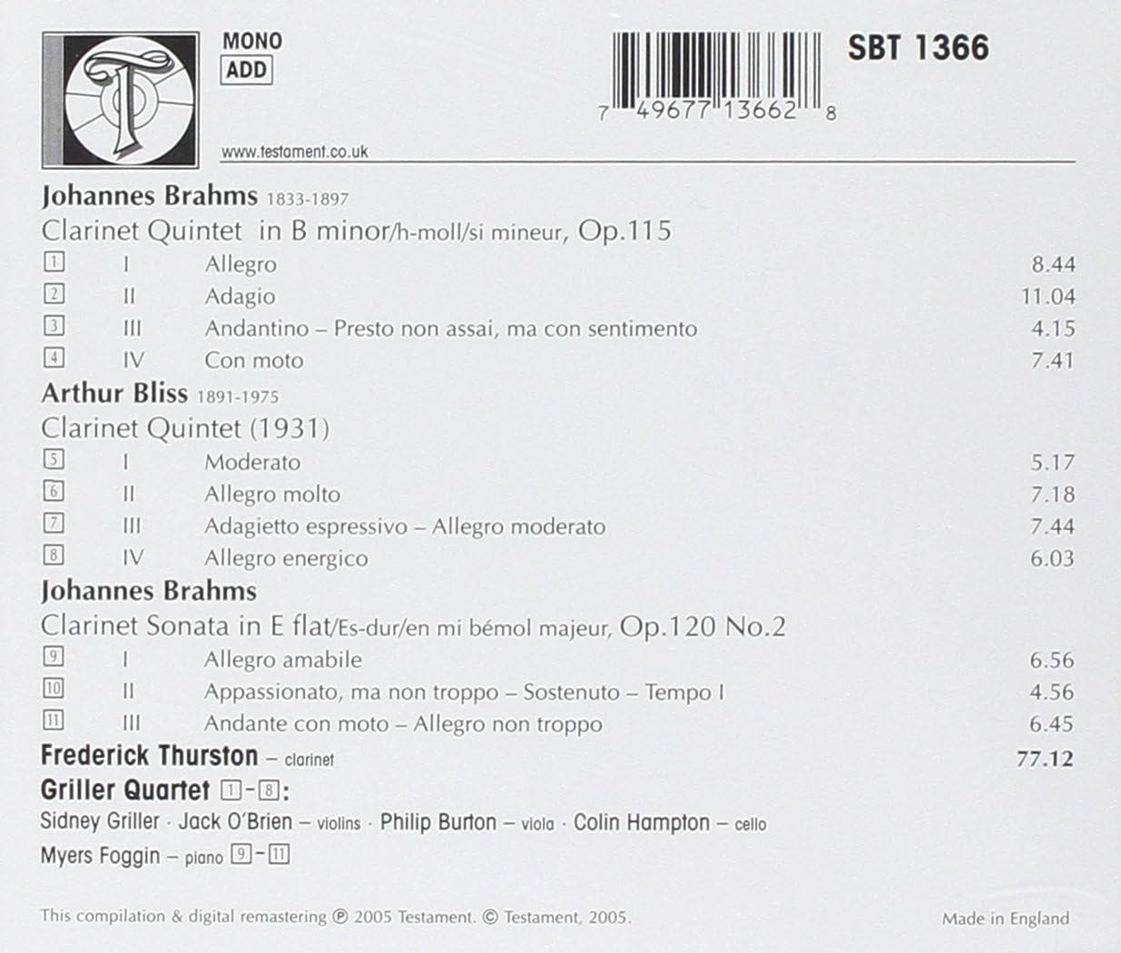 Clarinet Quintets (Thurston, Griller Quartet) - Image 3