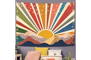 Aipon Sun Tapestry Boho Mountain Abstract Wall Hanging Tapestries Small Sunrise Sunset Western Retro Tapestrys Hippie Aesthetic Vintage Geometric Rainbow Tapastry's Indie Living Room Dorm (Yellow,