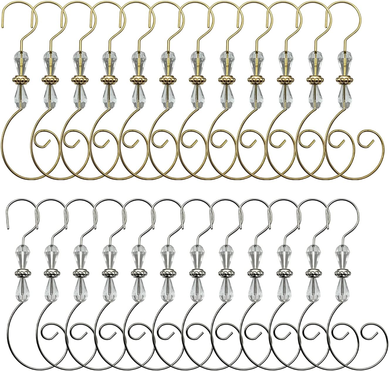 Ornament Hooks - Christmas Ornament Hooks Iron Hook with Acrylic Jewelry Hanger Decoration for Christmas Tree Home Decoration (24 Pieces) (Style B)