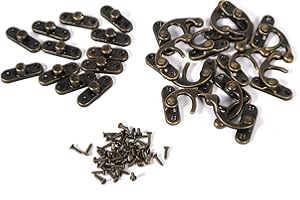 Moofey 12 Pcs Antique Decorative Latch Hook, Hook and Eye Latch Hasp Horn Lock with Screws for Jewelry Box, Wine Wooden Box