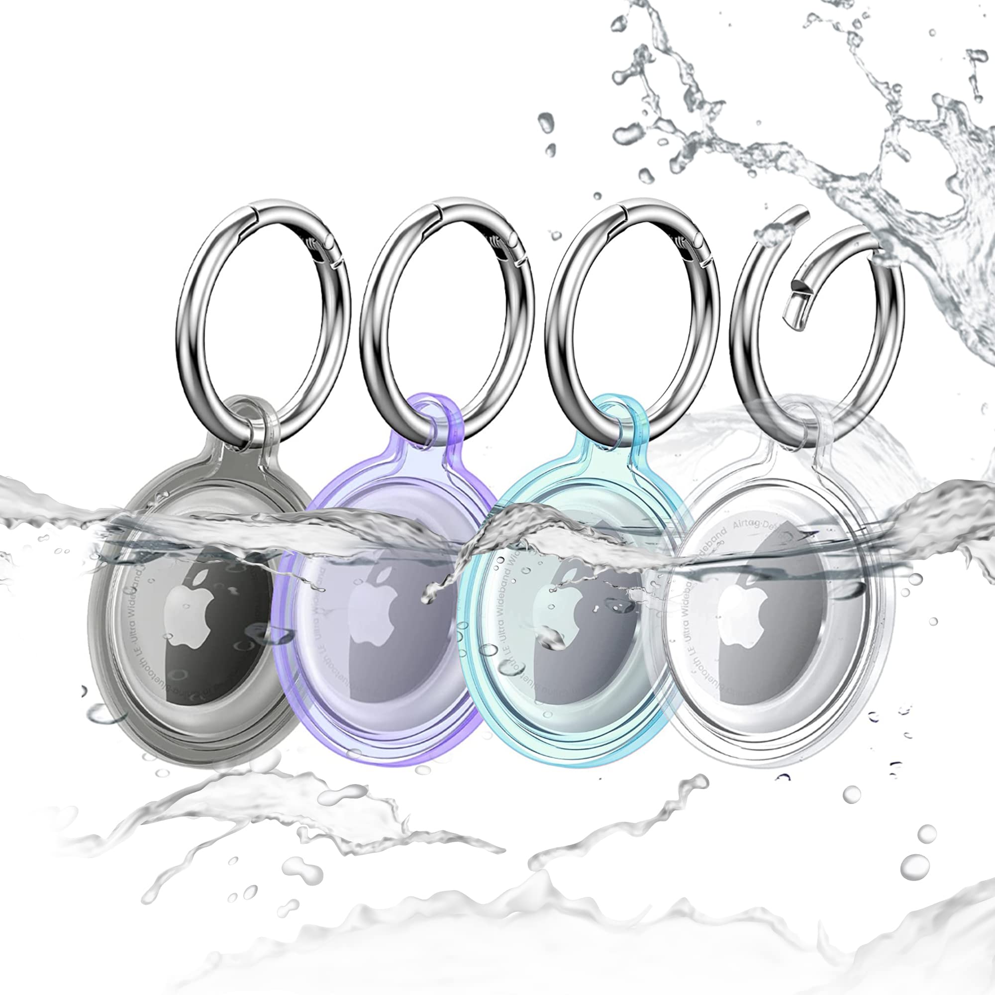RECKNEY 4 Pack Waterproof Airtag Holder - Compatible with Apple Airtag Case Keychain- Cover for Apple Airtag - IP68 Airtag Keyring Protection