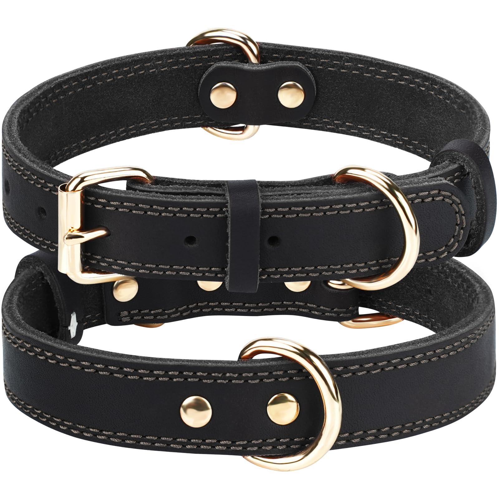 Joytale Genuine Leather Dog Collar with Metal Buckle, Heavy Duty Soft and Durable Leather Collars, Adjustable for Large Dogs, Black, L