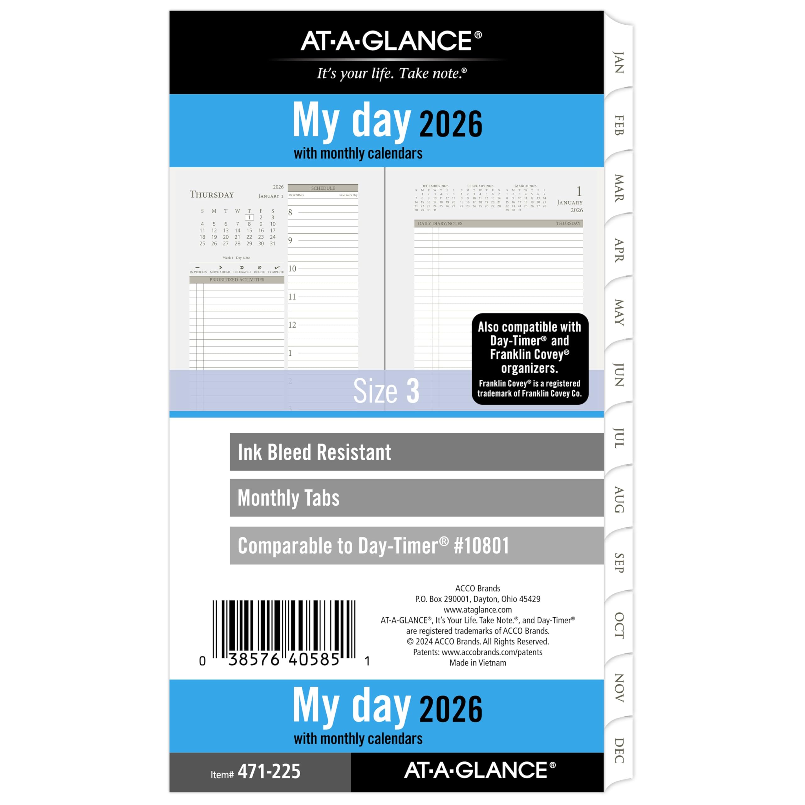 Photo 1 of AT-A-GLANCE 2026 Planner, Daily & Monthly, 3-3/4" x 6-3/4", Portable Size 3, Two Page Per Day Refill, Loose-Leaf (471-225-26)