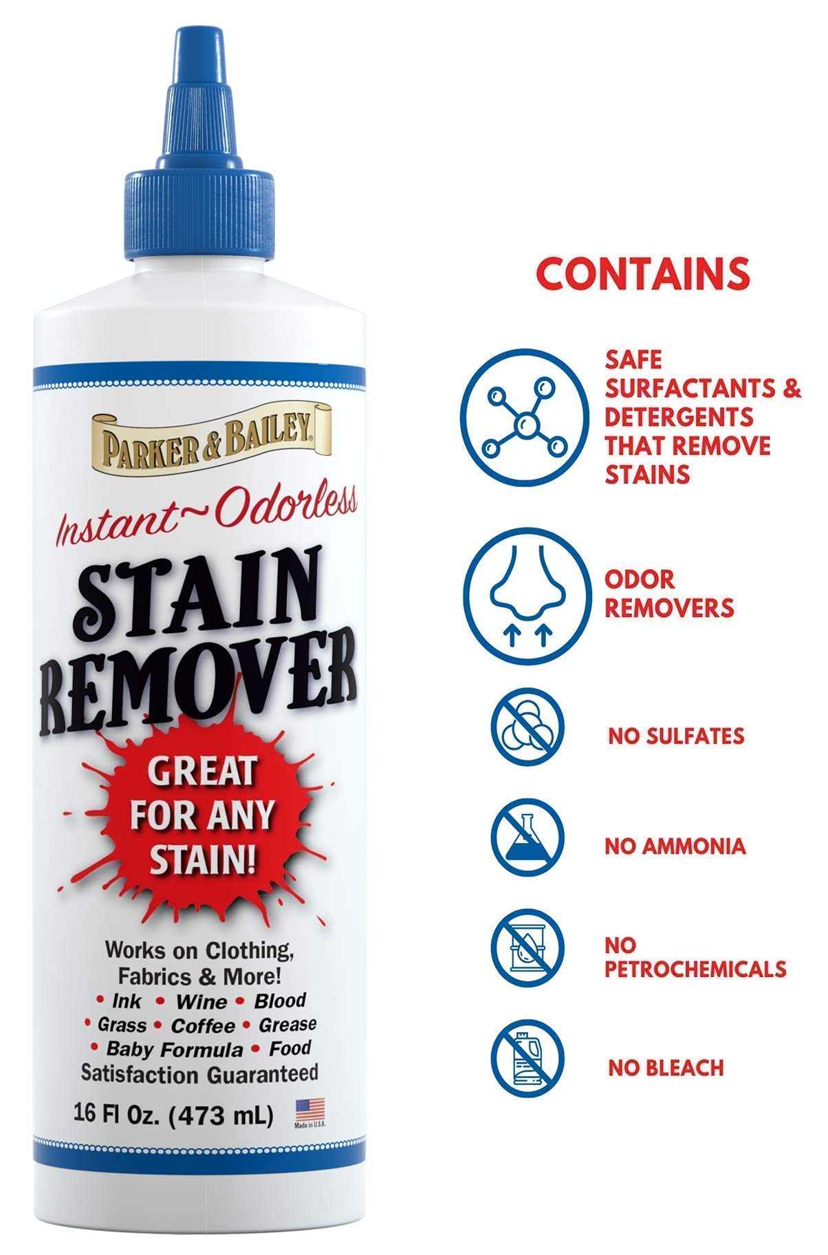 Parker and Bailey Stain Remover 16oz Bundled with Red Wine Stain Remover 8oz