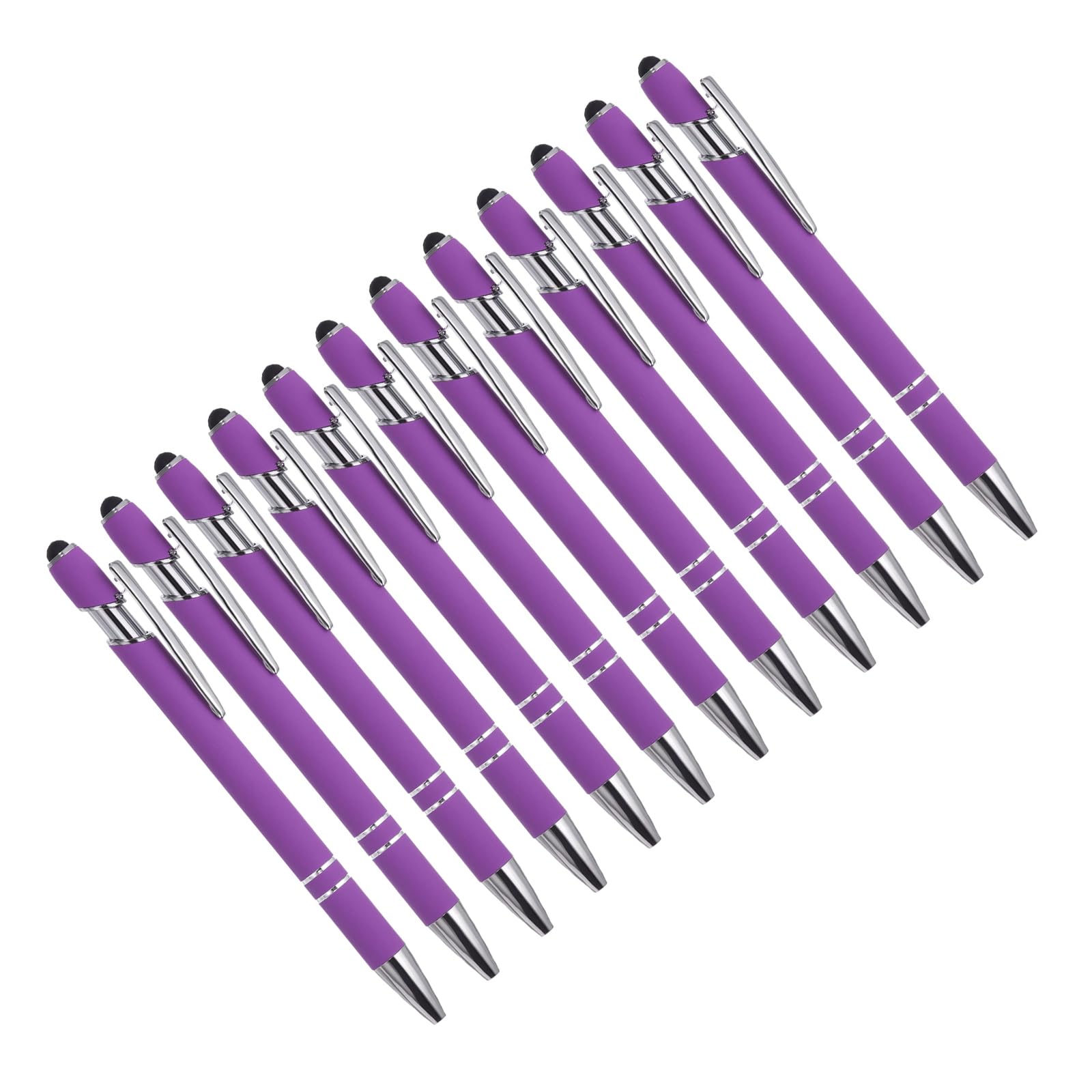 YOKIVE 12 Pcs Ballpoint Pen with Stylus Tip, 2 in 1 Black Ink Metal Stylus Pen 1.0mm Medium Point Style 1, Great for Touch Screens, Office, Studios (Purple)