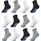 GRPSKCOS Toddler Non Slip Socks 12 Pairs Toddler Grip Socks Anti Skid Crew Sock for Boys Girls 1-7 Years