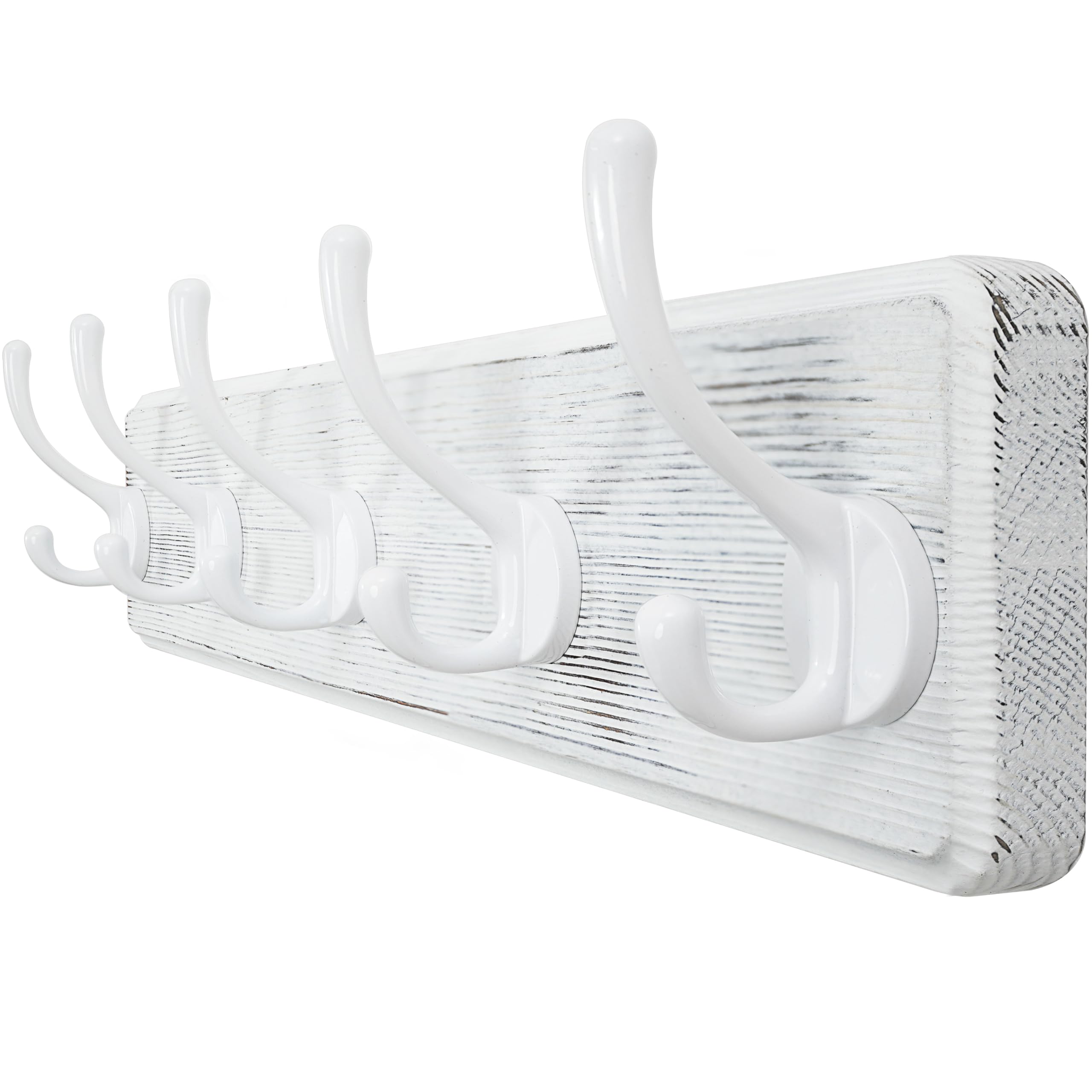 WEBI Coat Rack Wall Mount,Coat Hooks Wall Mounted,16’’ Hole to Hole,Large Coat Hanger Wall Hook Rack,5 Hooks for Hanging Coats,Hats,Jacket,Clothes,Rustic White — image 1