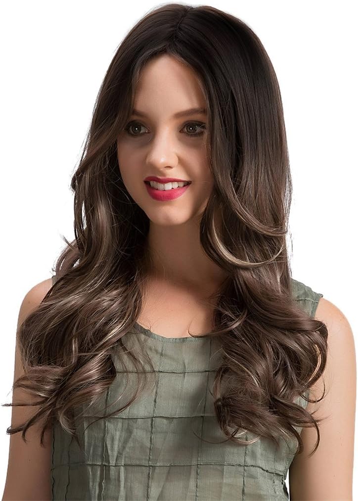 Thrift Bazaar® Golden Highlighted Brown Layered Mixed Long Wavy Synthetic Hair Wigs for Women Daily Wear/Party Cosplay