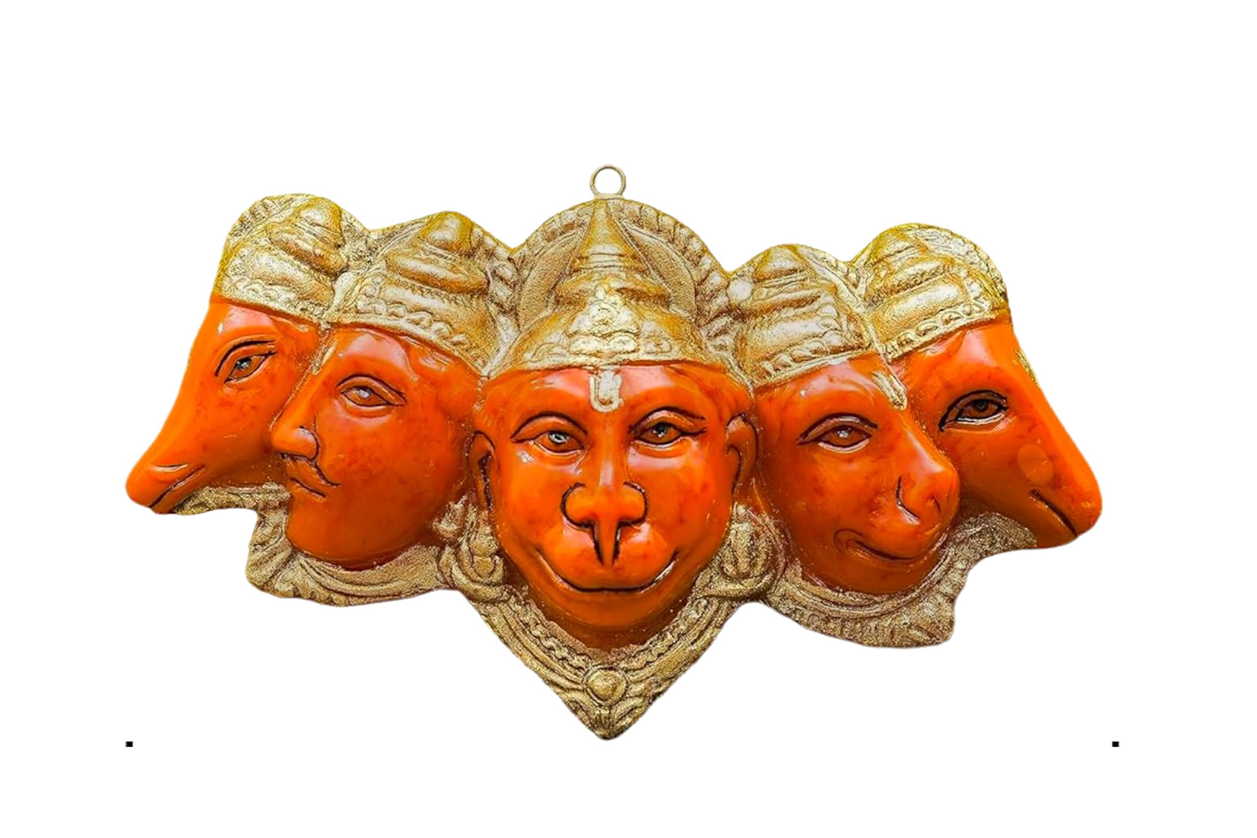 Zig Zag Panchmukhi Hanuman Hanging Idol for Door Entrance – Five Faces of Hanuman Murti Statue for Pooja, Door Entrance, or Wall Hanging – Bajrang Bali Showpiece, 17.6 cm Wide, Orange
