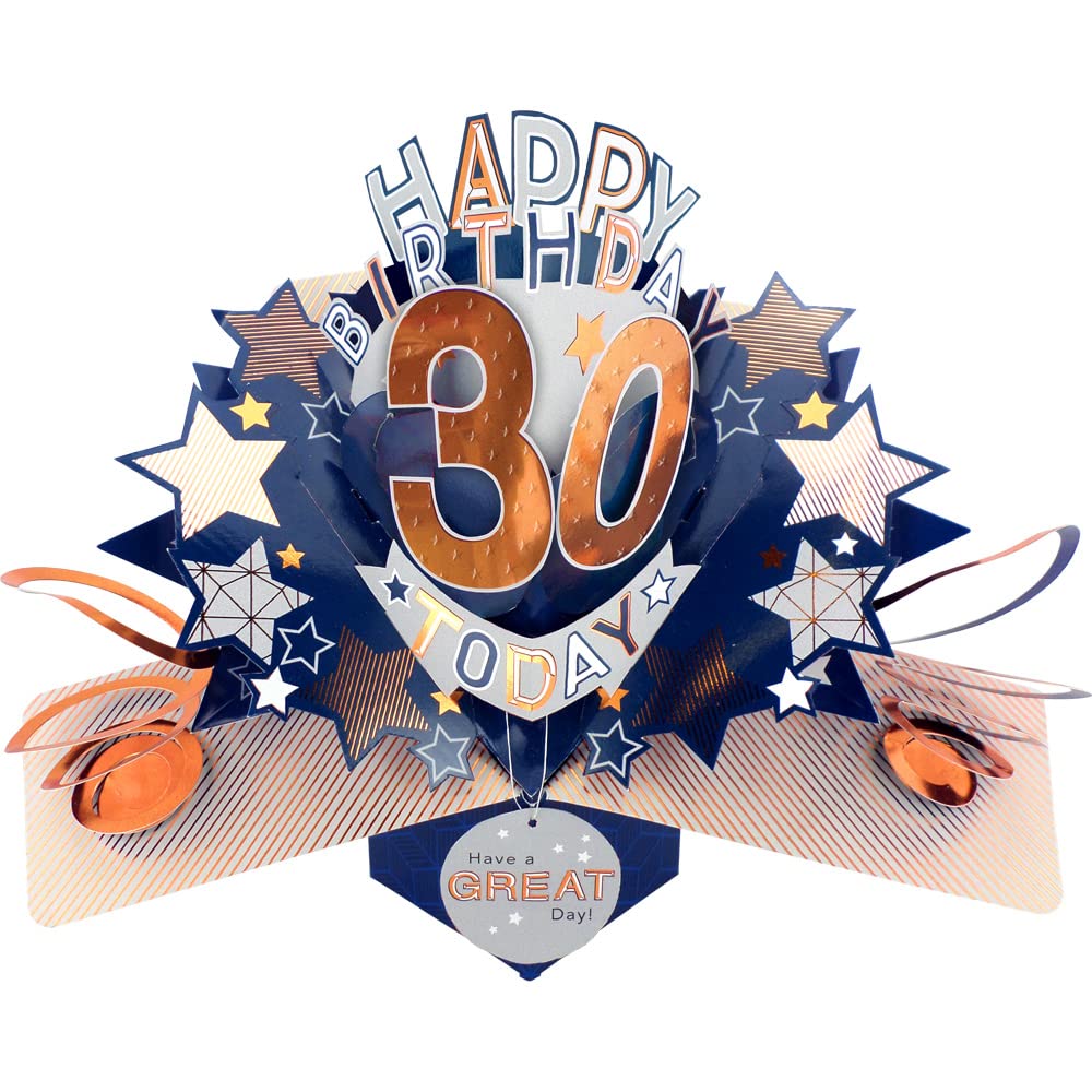 Happy 30th Birthday 30 Today Pop-Up Greeting Card Love Kate's Pop Up Cards Him POP204MC30