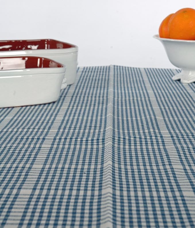 Walton's Auberge Round Quality Cotton Tablecloth in Nordic Blue Amazon
