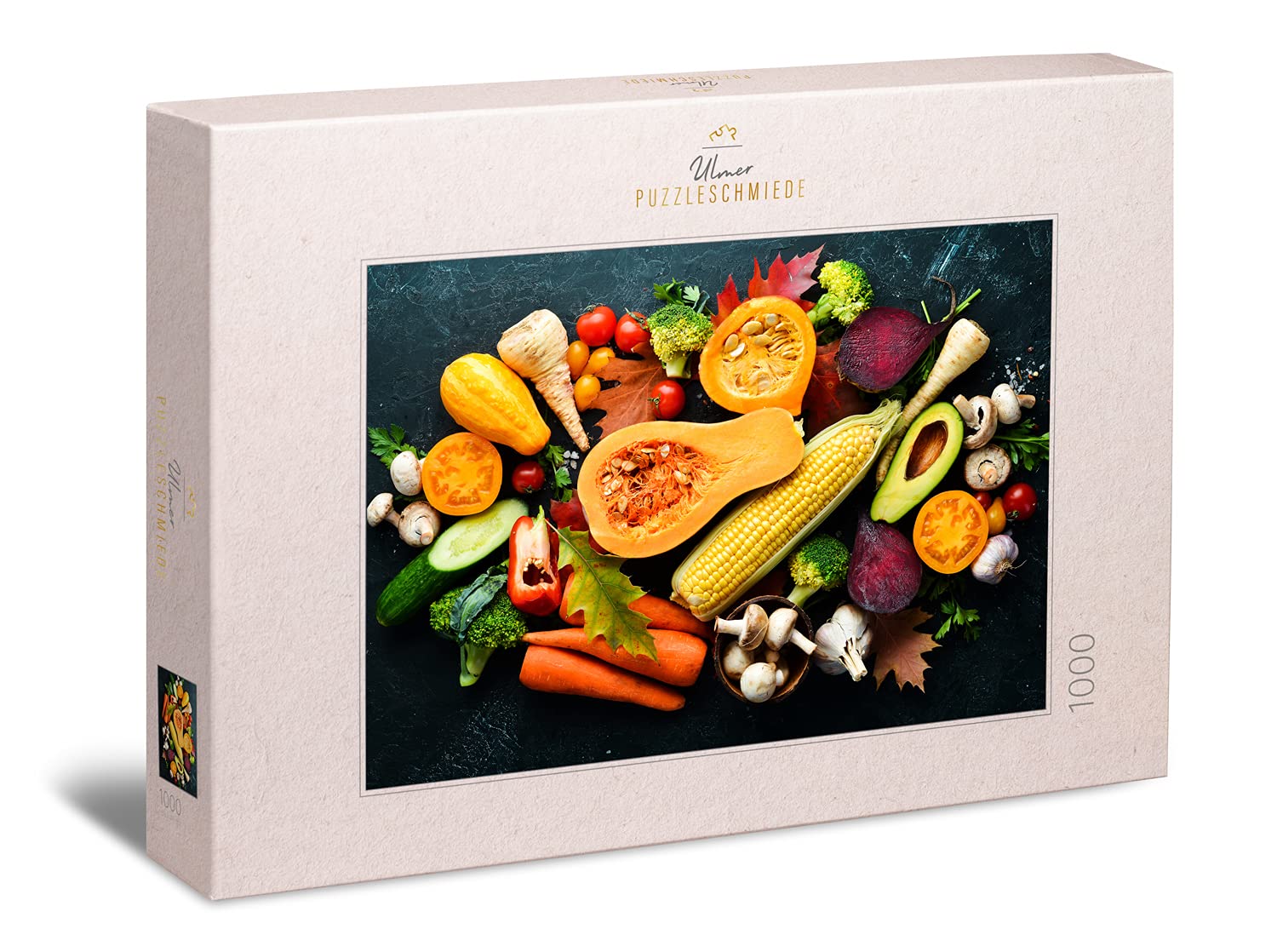 Ulmer Puzzleschmiede - Puzzle "Vegetables" - 1000 pieces jigsaw puzzle - Vegetables in autumn on noble black stone