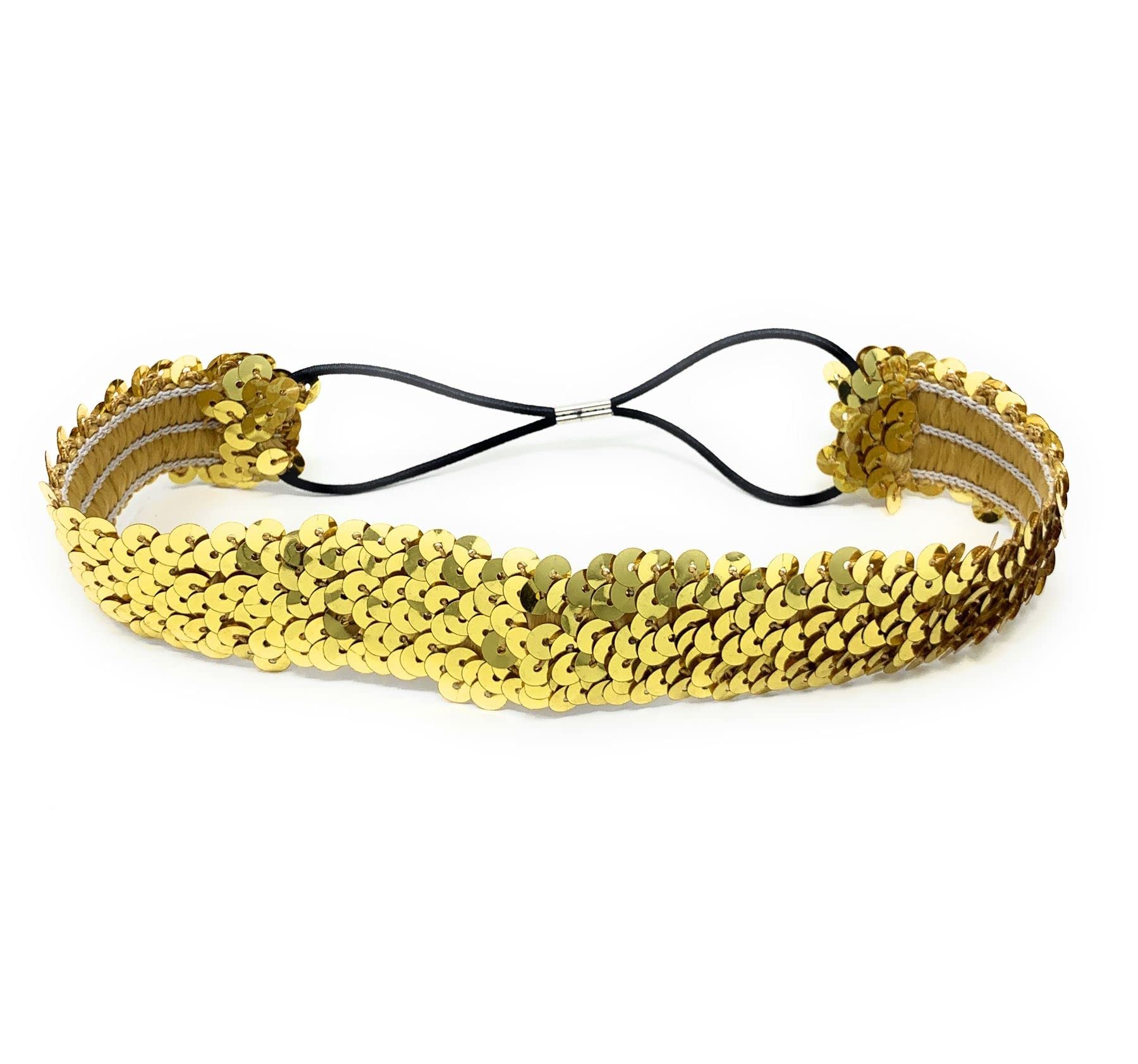Gold Womens Sequin Polyester Fancy Dress Headband 38 x 3cm