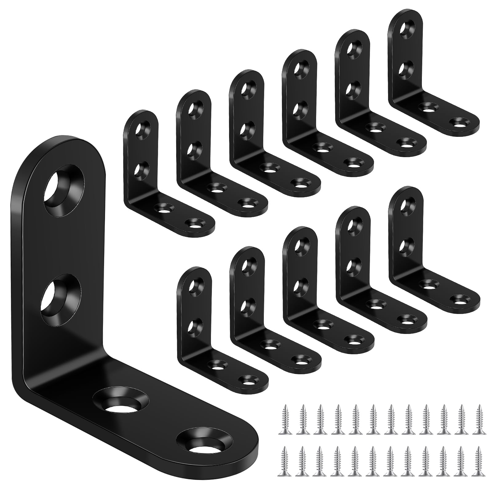 Yeepeo 12 Pcs Corner Brackets 40 × 40mm, Black Right Angle Carbon Steel L Bracket Corner Brace with 48 Screws for Wood Furniture Fixation