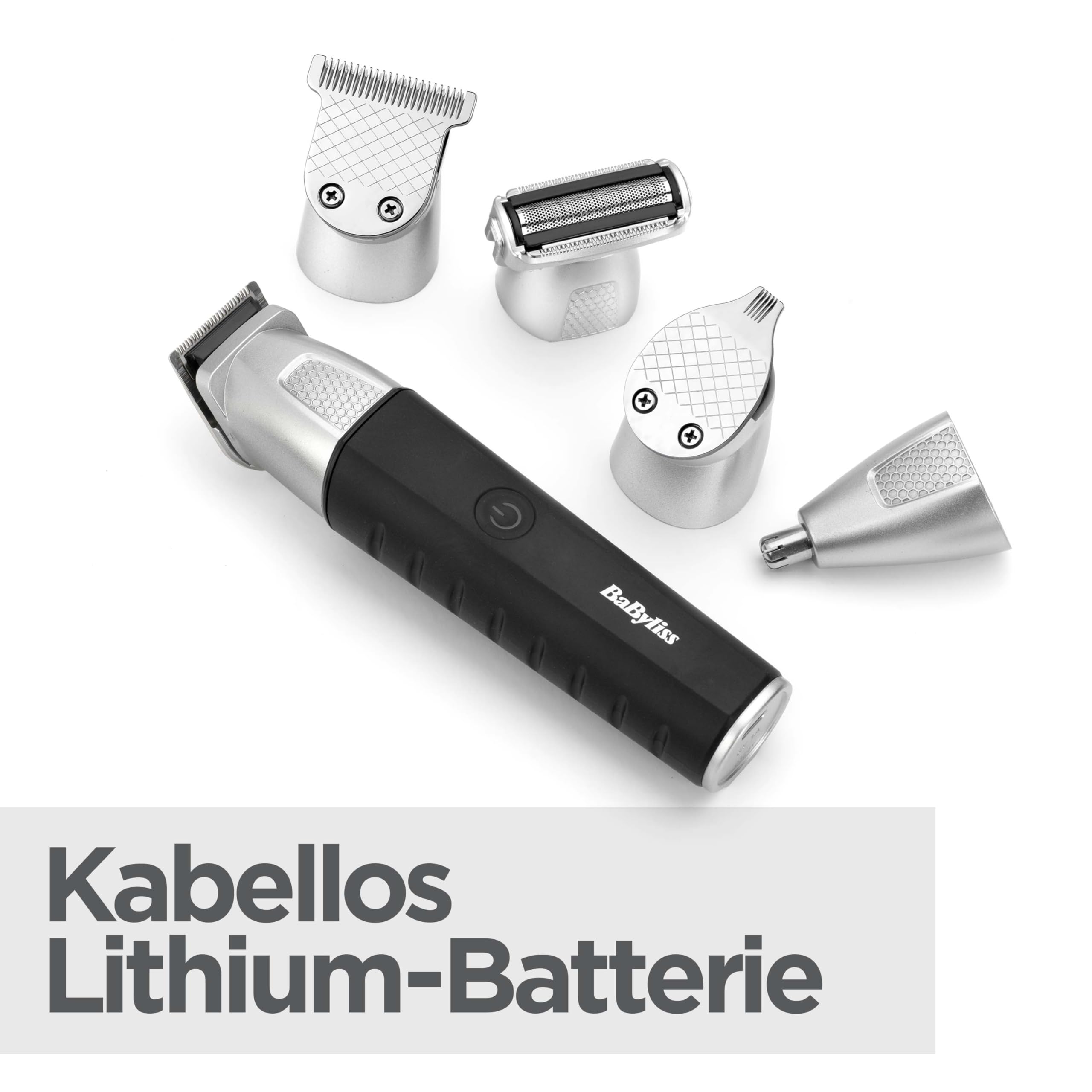 BaByliss Lithium Power 11-in-1 Multi-Trimmer – Kabelloses Grooming-Kit mit Barttrimmer und Nasenhaarschneider, wasserdicht, ideal als Geschenk für Männer, Schwarz/Grau, MT812E 2