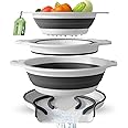 Gevoli Collapsible Colanders (3 Pack Set) Food Strainers with Over-Sink Water Draining Base for Pasta Fruits and Vegetables (
