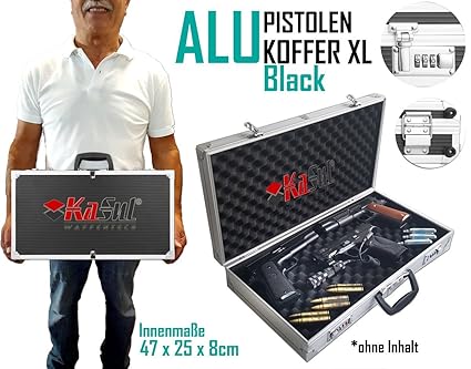 KaSul® | XL ALU Pistolenkoffer Black |47x25cm Waffenkoffer 2 x Schlösser | Gun
