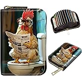 DIGTIALL Chicken With Glasses Credit Card Holder for Women with Zipper Small Credit Card Wallet PU Leather RFID Blocking Wallet Card Organizer Wallets Accordion Wallets Gift for Women or Men
