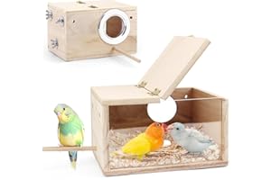 TiereCare Parakeet Nesting Box - Visual Wooden Bird Nest Breeding Box - Bird Cage House with Perch for Lovebirds Cockatiel Budgie Finch Parrot