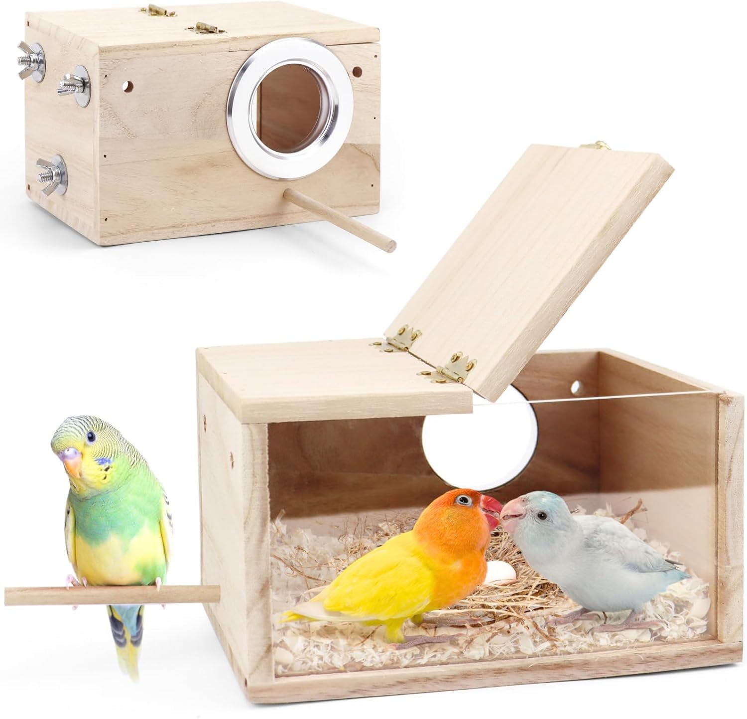 Photo 1 of TiereCare Parakeet Nesting Box - Visual Wooden Bird Nest Breeding Box - Bird Cage House with Perch for Lovebirds Cockatiel Budgie Finch Parrot