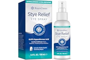 RoyceDerm Stye Eye Spray Eyelid Cleaner – Gentle Hypochlorous Acid Eyelid & Lash Cleanser Mist, Fast Soothing Eyelid Cleansing Formula with 30 Dry Eyelid Wipes – Daily Eye Care – 3.4 fl oz