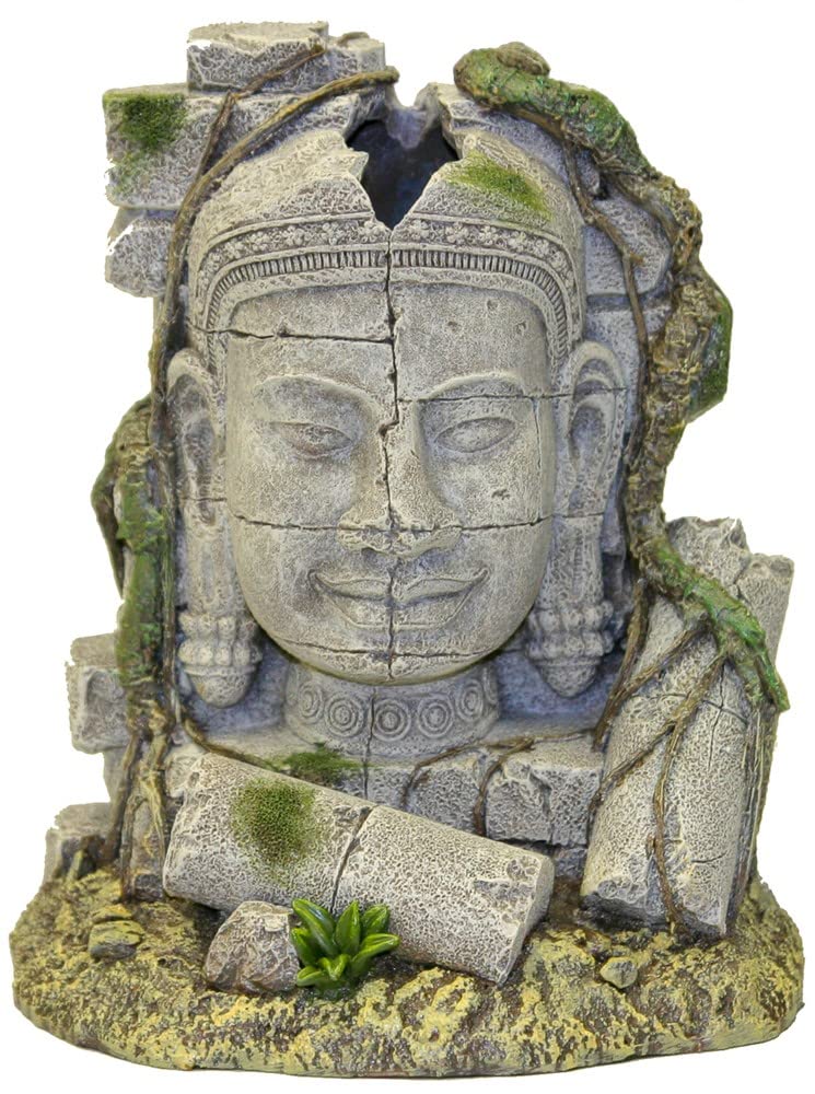 Blue Ribbon Rosewood Ancient Stone Head Ruin Aquarium Decor, Blacks & Grays, 15.24 x 10.16 x 17.78 cm; 400 Grams