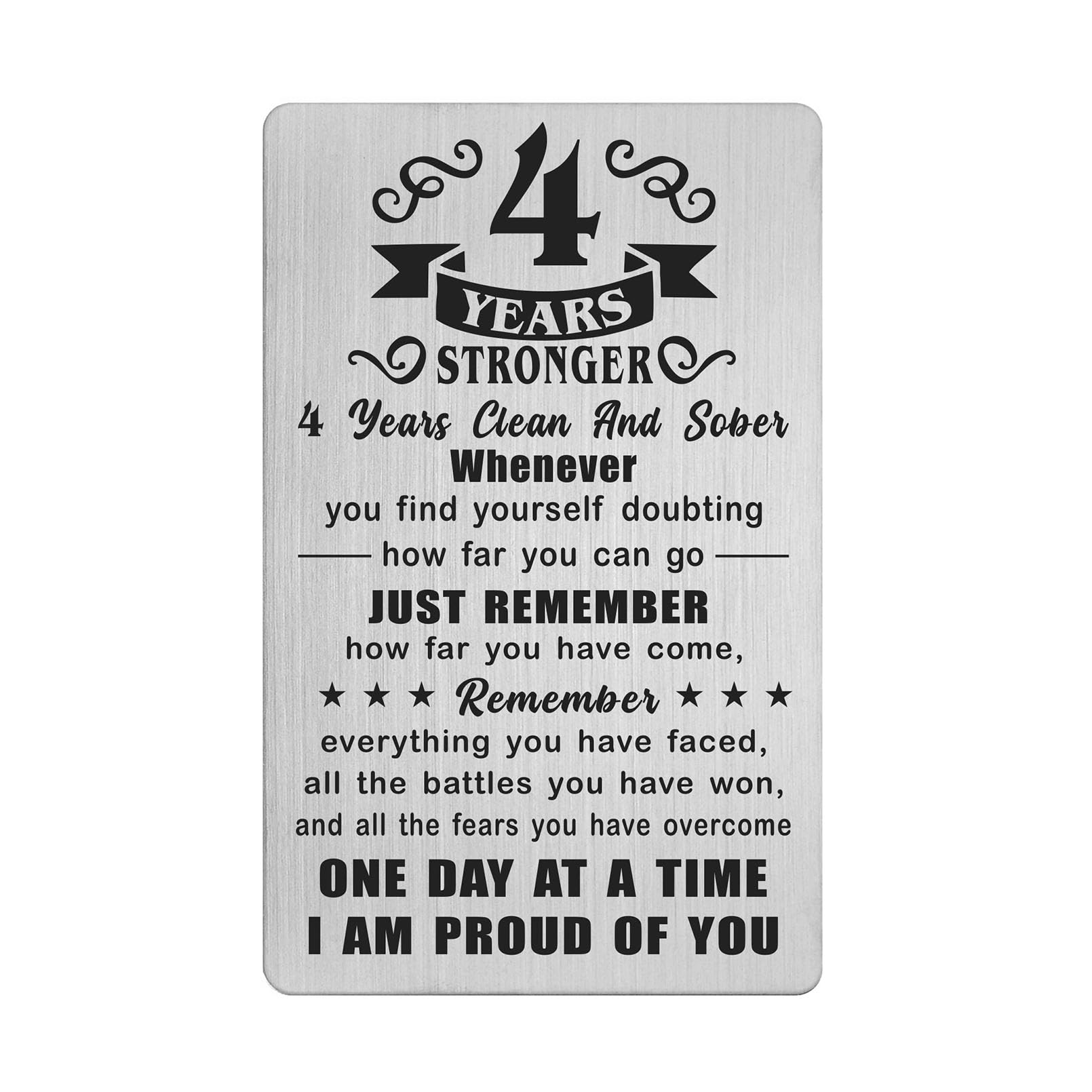 Richesele 4 Year AA Sobriety Gifts for Women Men - 4 Four Years Stronger and Sober Card - 4 Yrs Addiction Recovery Engraved Wallet Cards Token