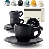 KIVY Espresso Cups Set 4x 3oz - Thick Walled Stoneware - Dishwasher Safe | Italian Style Espresso Cups and Saucers - Espresso Mugs - Tazas de cafe - Small Ceramic cup - Black
