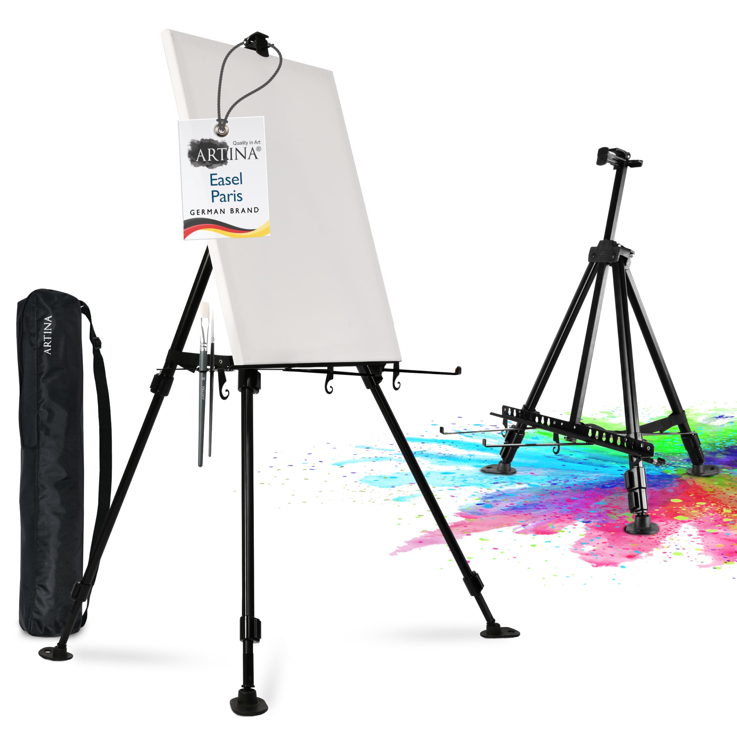 Artina Foldable Tripod Painting Easel Stand for Painting Aluminium Metal Paris – Versatile Art Canvas Stand Travel for Canvases up to 82 cm - Art Artist Easel Holder & Table Top