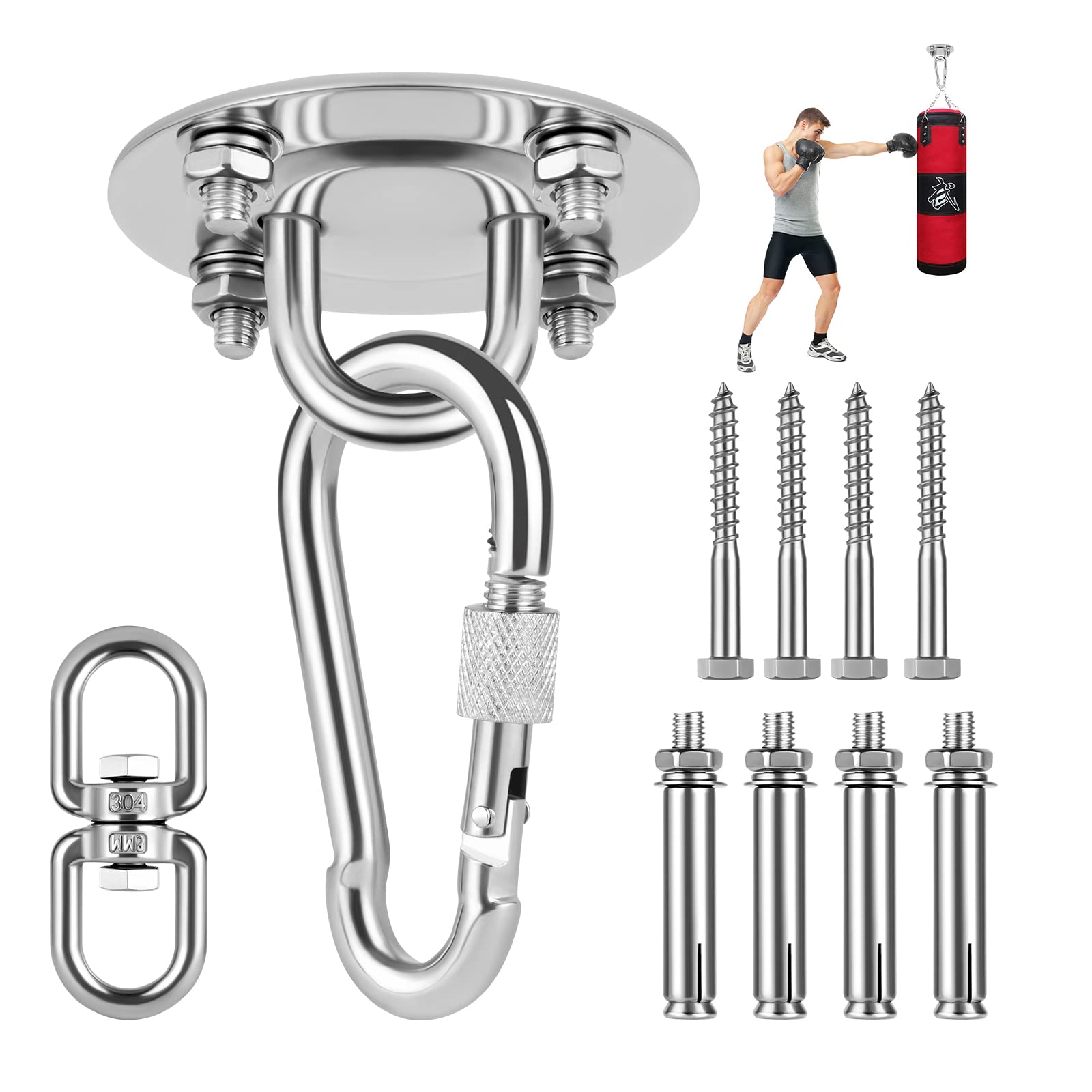 flintronic Heavy Duty Swing Hangers, 360° +180° Rotate Pad Eye Plate Hooks with Screws, Stainless Steel Hammock Hooks for Concrete and Wooden, Hooks for Swing, Gym, Yoga, Punching Bag, 450KG Capacity