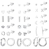 Milacolato 14K Gold Plated Sterling Silver Stud Earrings - 4 Pair Set With Ball & CZ Designs 20G